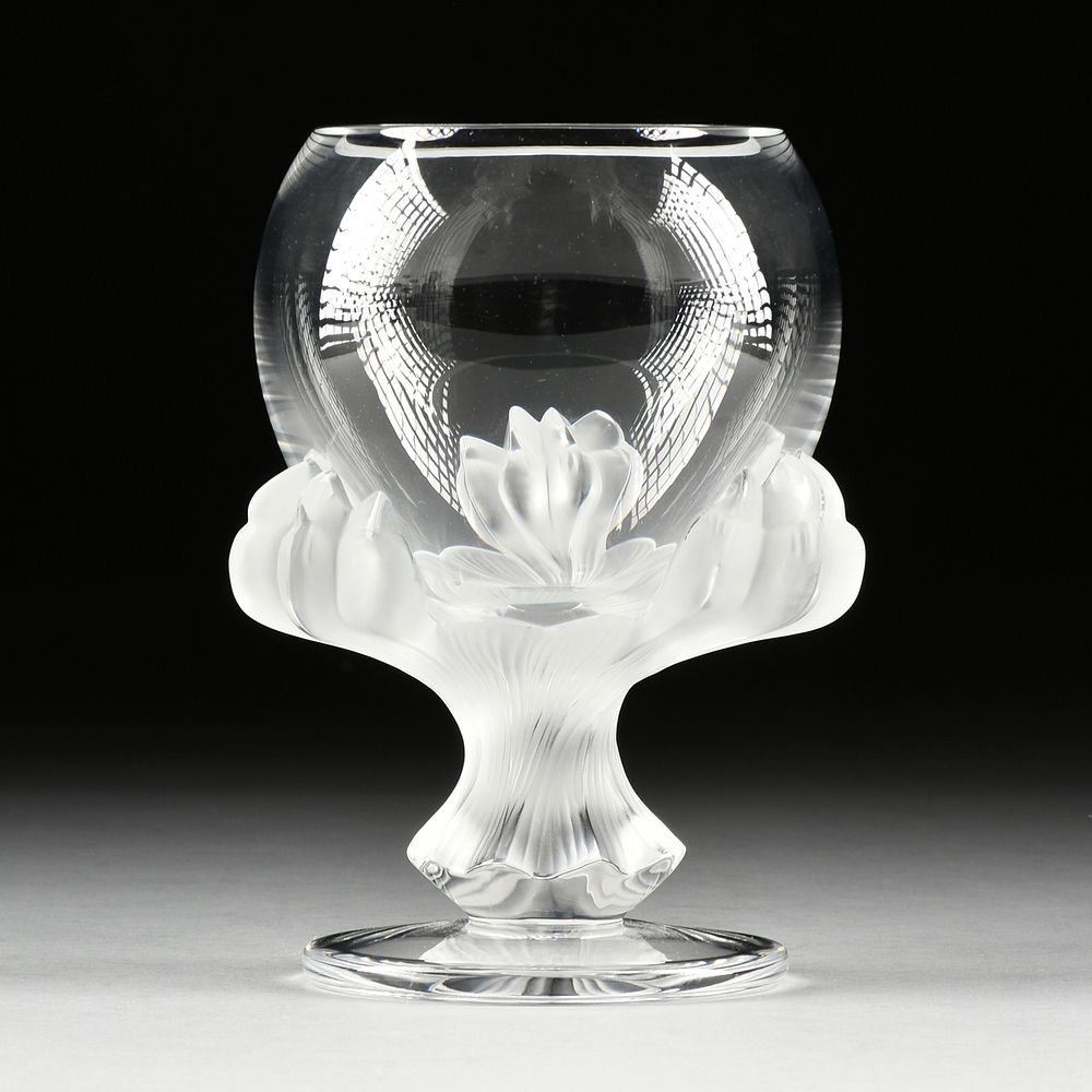 Appraisal: A LALIQUE FROSTED AND CLEAR CRYSTAL BAGHEERA VASE FRANCE MID