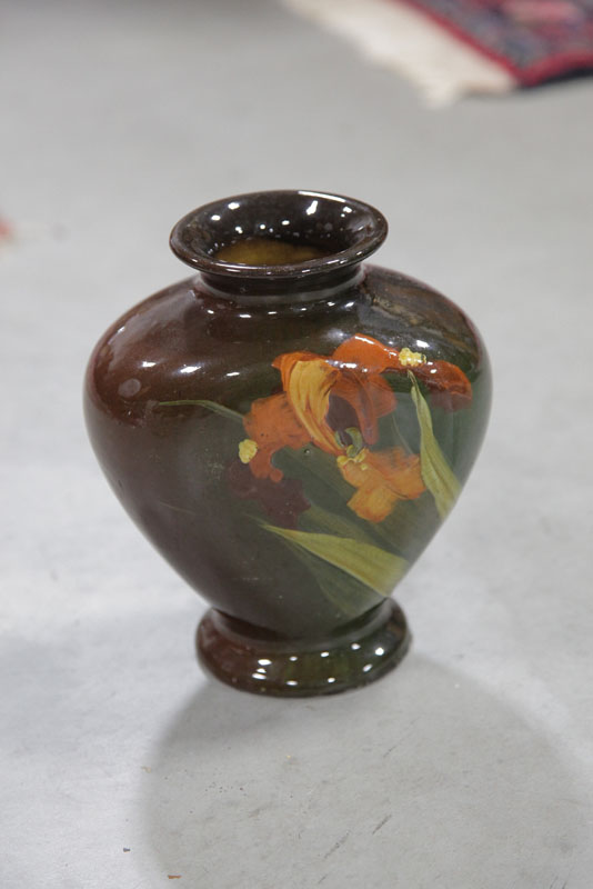 Appraisal: ART POTTERY VASE Probably Ohio Bulbous form having a brown