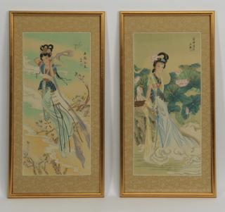 Appraisal: Chinese paintings of celestial beauties h Pair of Chinese paintings