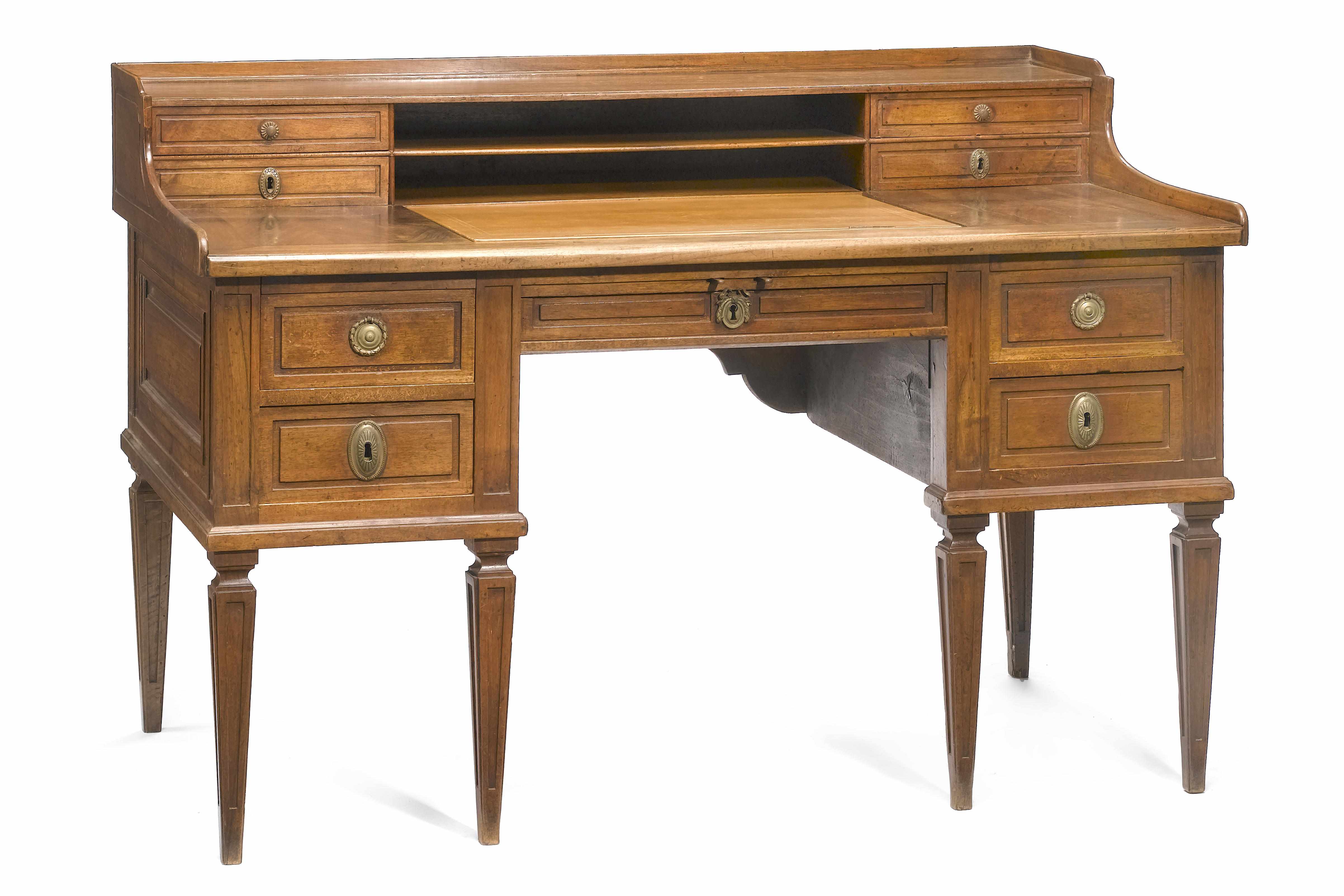 Appraisal: An Italian Neoclassical walnut desk circa The superstructure fitted with