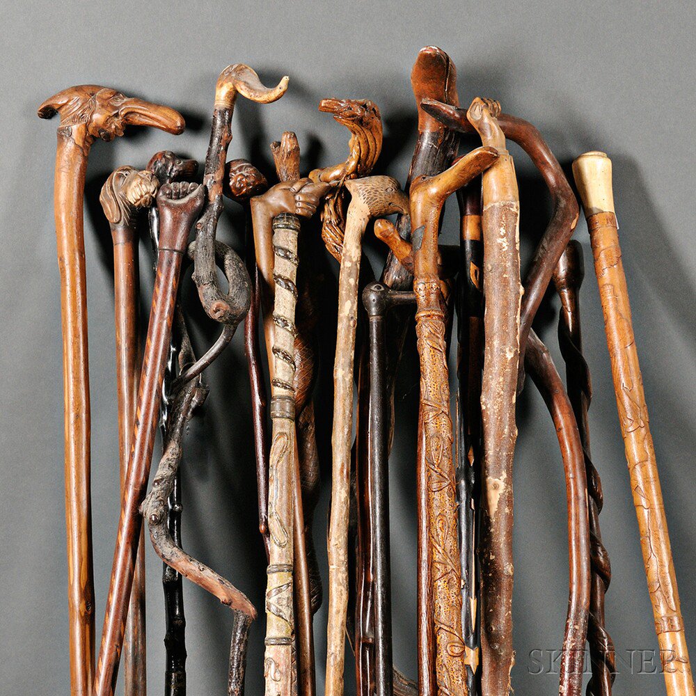 Appraisal: Twenty Folk Art Carved Canes America late th th century