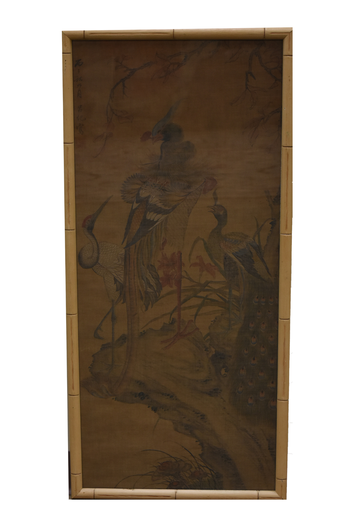 Appraisal: A CHINESE PAINTING W PHOENIX CRANE PEACOCK A Chinese water