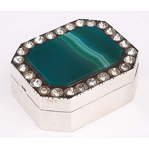 Appraisal: A Continental silver jewelled and hardstone table snuff box in