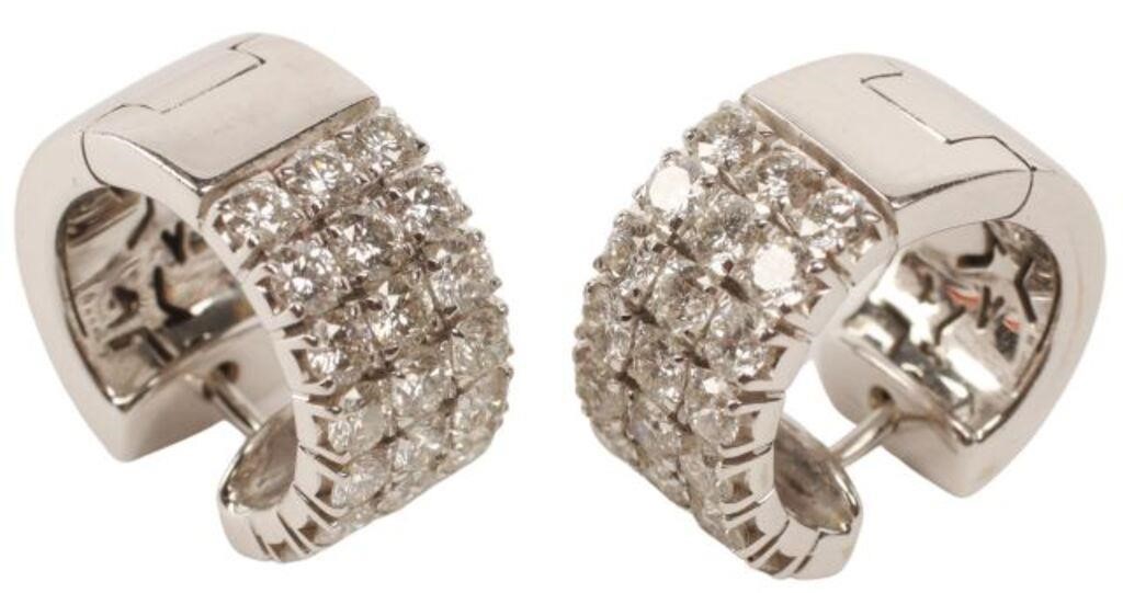 Appraisal: pair Estate kt white gold and diamond huggie hoop earrings