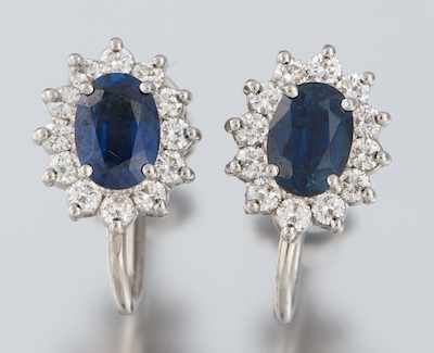 Appraisal: A Pair of Sapphire and Diamond Ear Clips k white