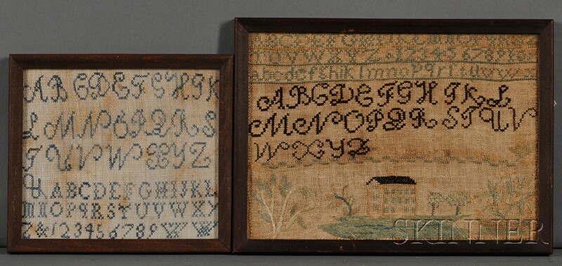 Appraisal: Two Small Needlework Samplers America early th century worked in