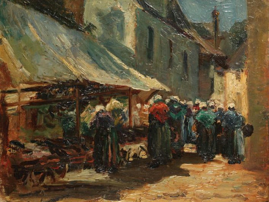 Appraisal: ENGLISH SCHOOL circa A street scene probably in Normandy with