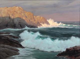 Appraisal: BRIGHTWELL Walter Oil on Board Rocky Coast Signed lower right