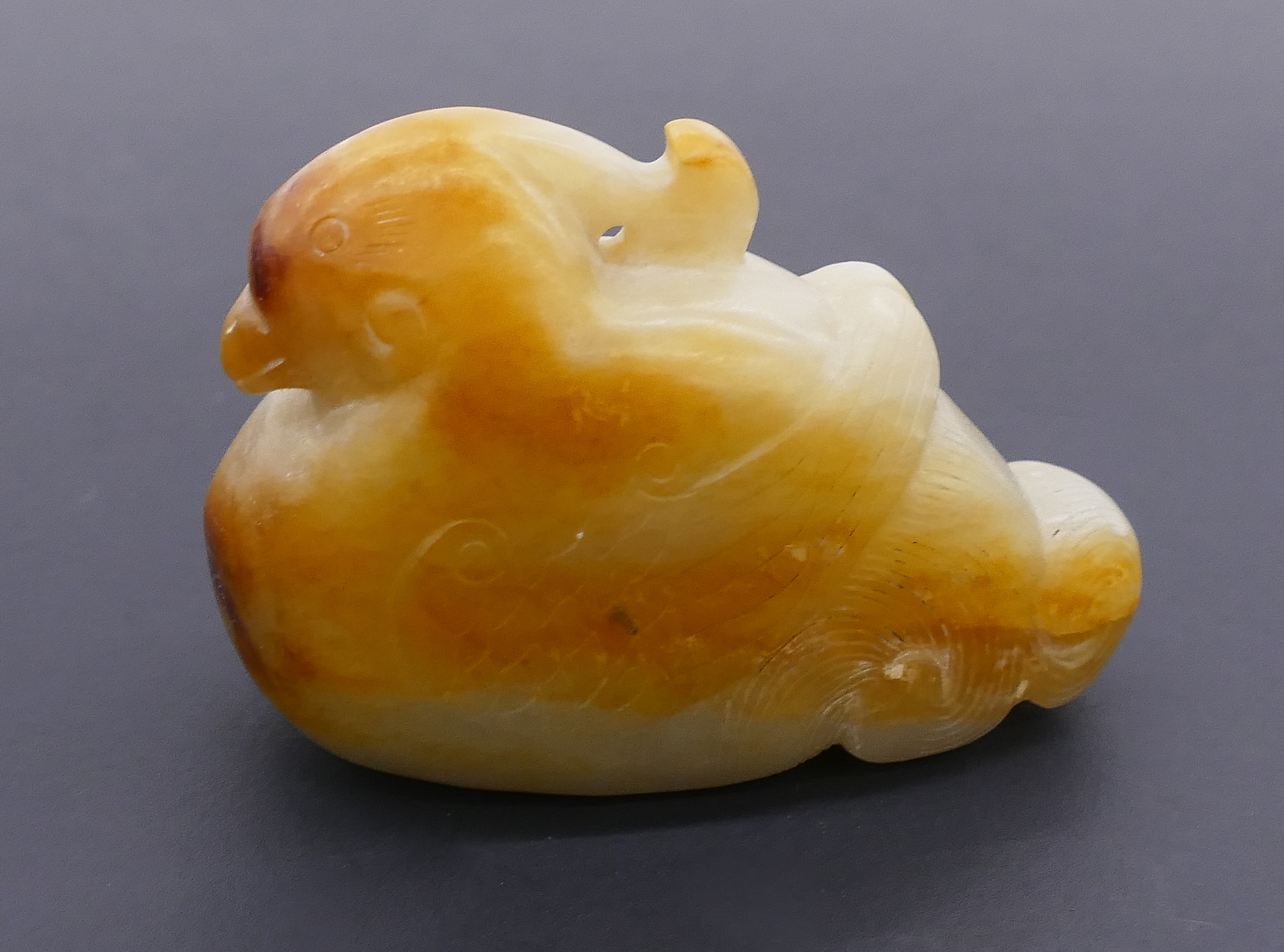 Appraisal: Chinese Ming Jade Russet Bird Pebble ''x '' A carved