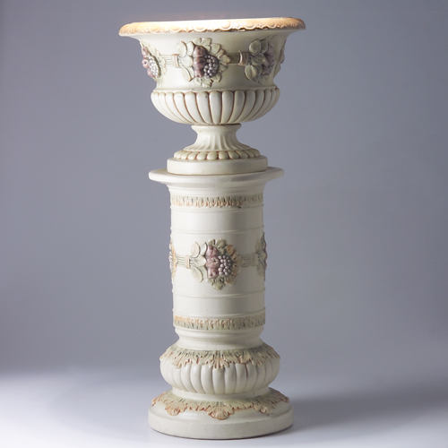 Appraisal: WELLER Roma jardiniere and pedestal Extensive restoration to jardiniere a