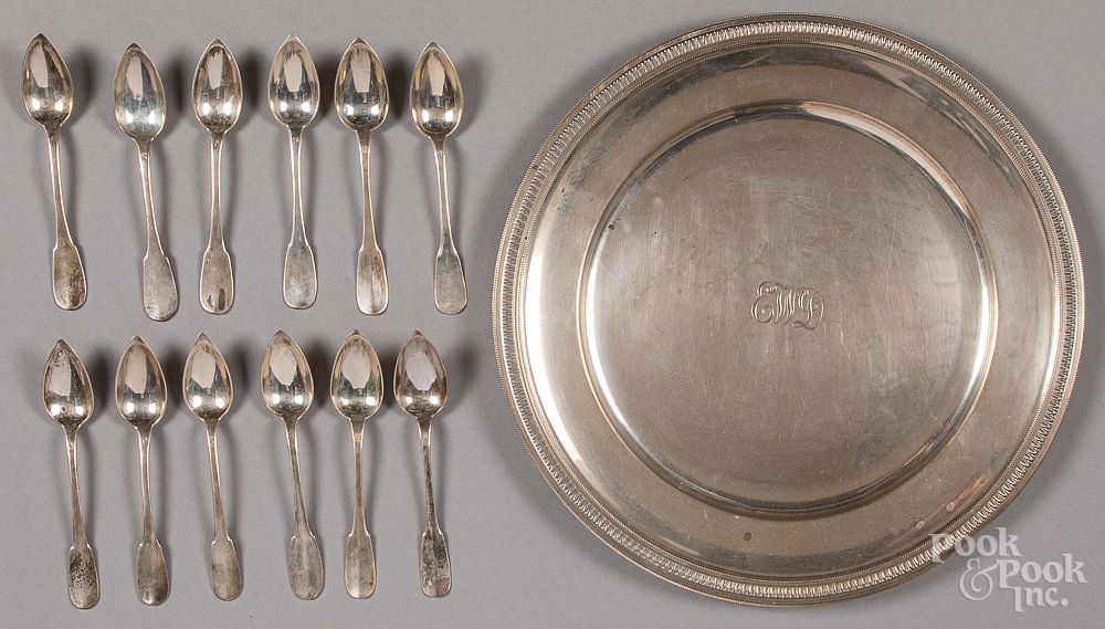 Appraisal: Twelve French silver grapefruit spoons tray Twelve French silver grapefruit