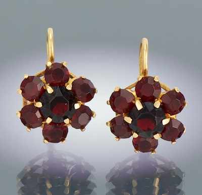 Appraisal: A Pair of Garnet Cluster Earrings k yellow gold with