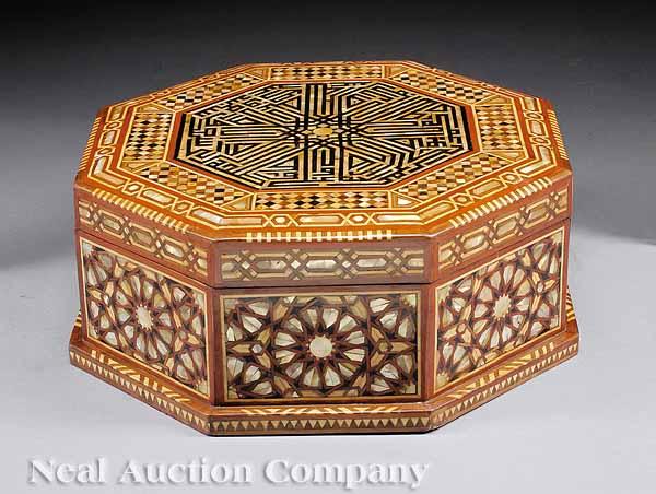 Appraisal: An Inlaid Octagonal Jewelry Box in the Hispano-Moresque style height