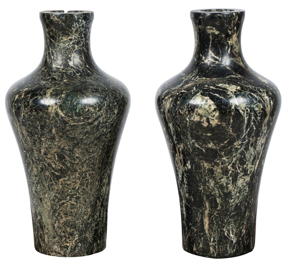 Appraisal: PAIR OF FRENCH VERT DE MER MARBLE VASESlate th century