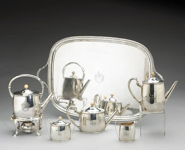 Appraisal: A hand wrought sterling and ivory five piece tea and