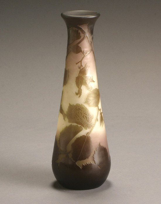 Appraisal: Gall Cameo Glass Vase After Having a shaded purple and