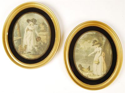 Appraisal: A pair of oval colour prints ladies in th century