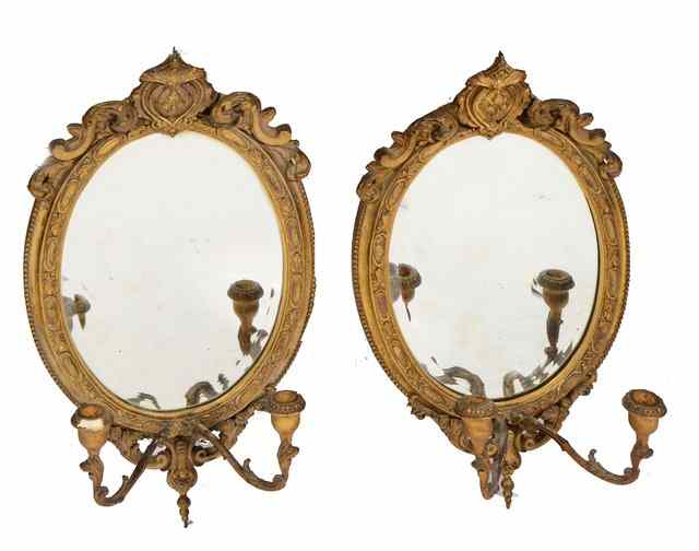 Appraisal: A PAIR OF TH CENTURY FRENCH GIRANDOLE OVAL GILT FRAMED