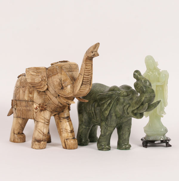 Appraisal: Three Asian items jade green statue and elephant carved elephant