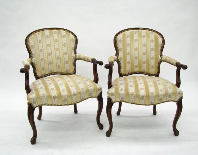 Appraisal: Pair of Vintage French Style Open Arm Chairs nail head