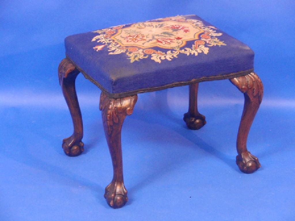 Appraisal: A reproduction George II mahogany framed stool with wool work