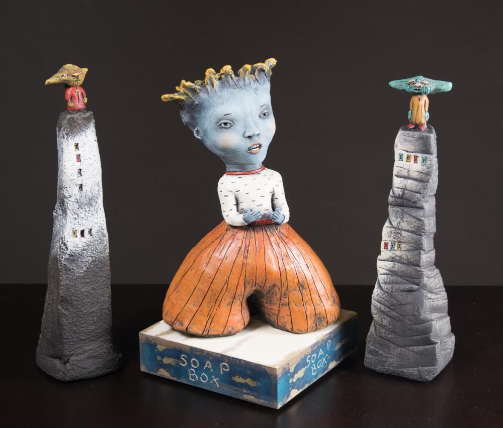 Appraisal: JACQULINE HURLBERT Portland Oregon st century three-piece ceramic sculpture Soap