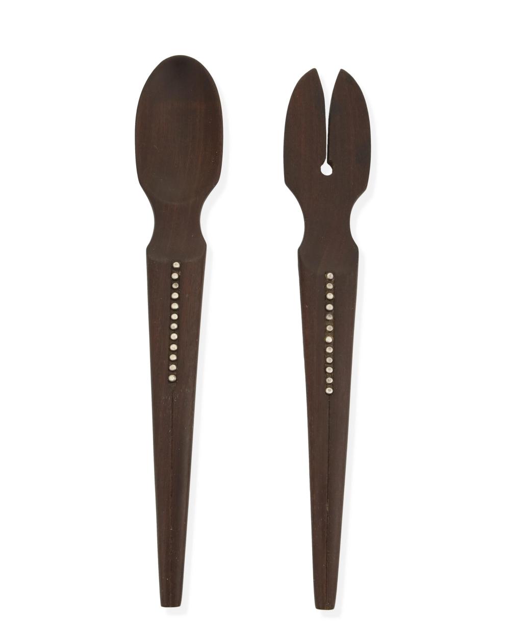 Appraisal: A William Spratling ebony salad serving set William Spratling -