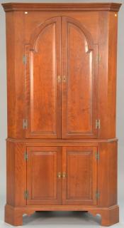 Appraisal: Custom cherry two-part corner cupboard ht wd dp