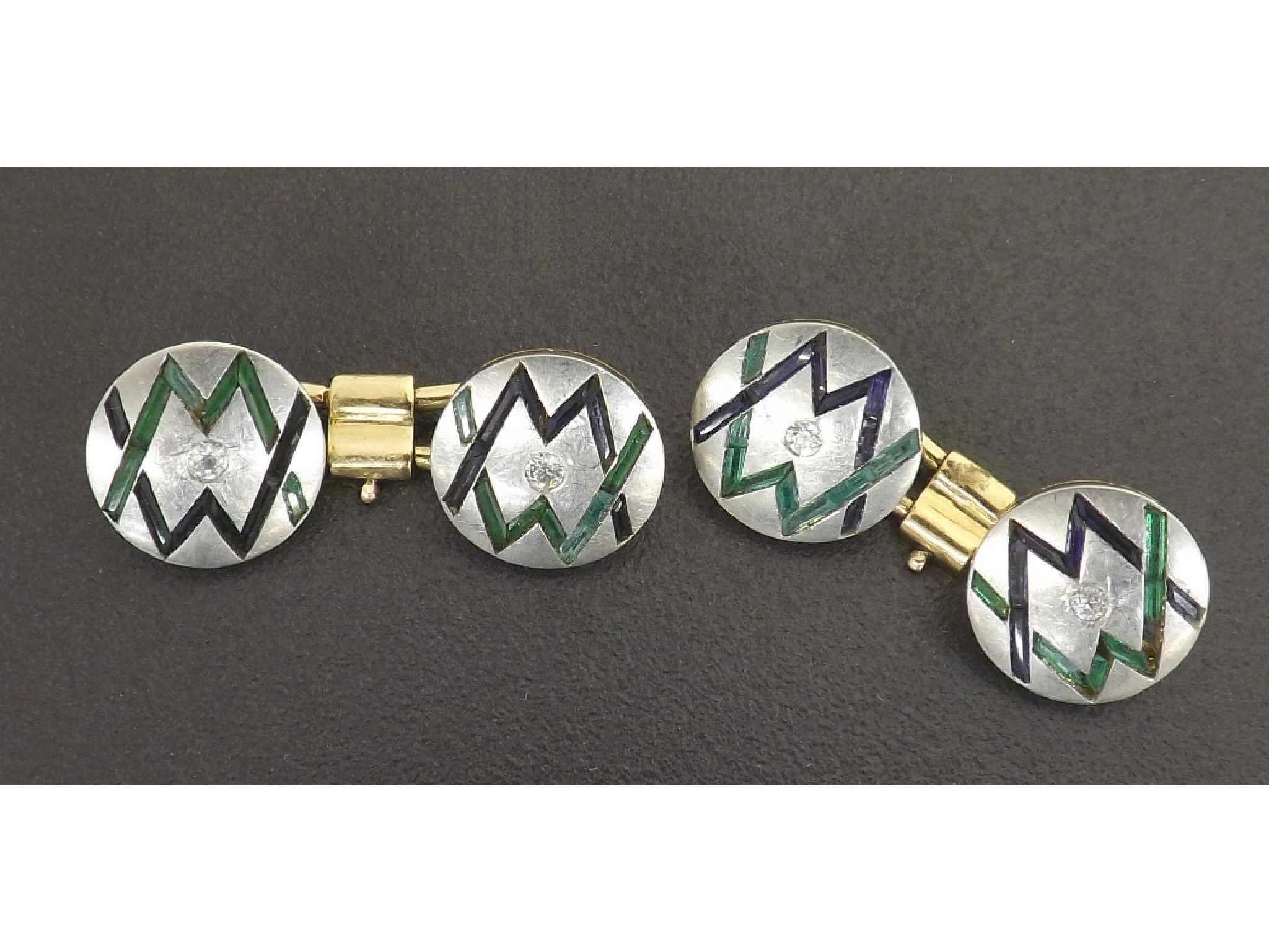 Appraisal: Pair of ct circular cufflinks 'W M' motifs set with