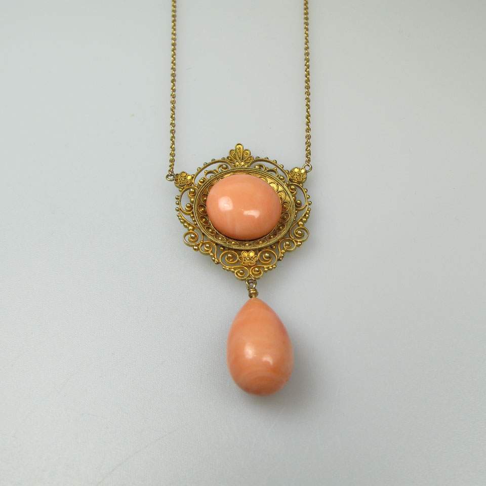 Appraisal: k Yellow Gold Filigree Necklace set with a pink coral