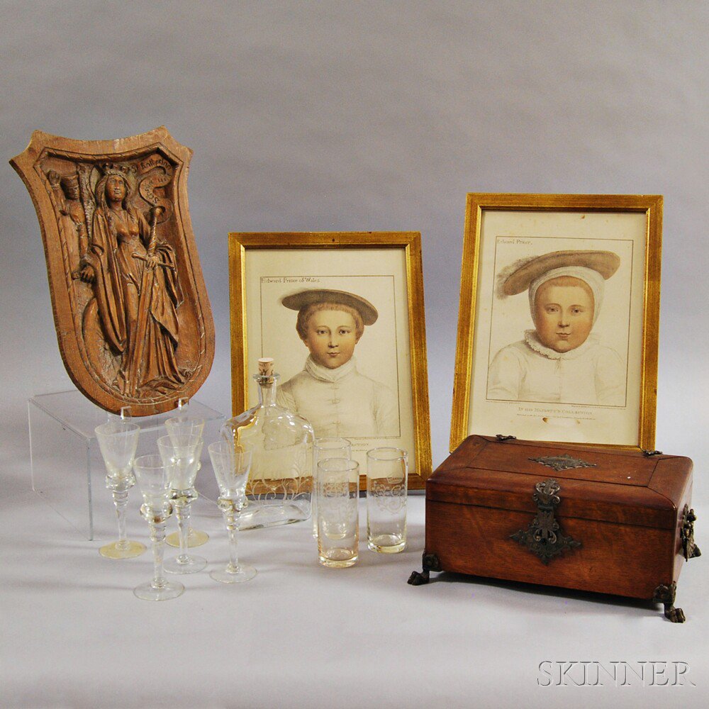 Appraisal: Group of Decorative Items including a carved oak plaque depicting