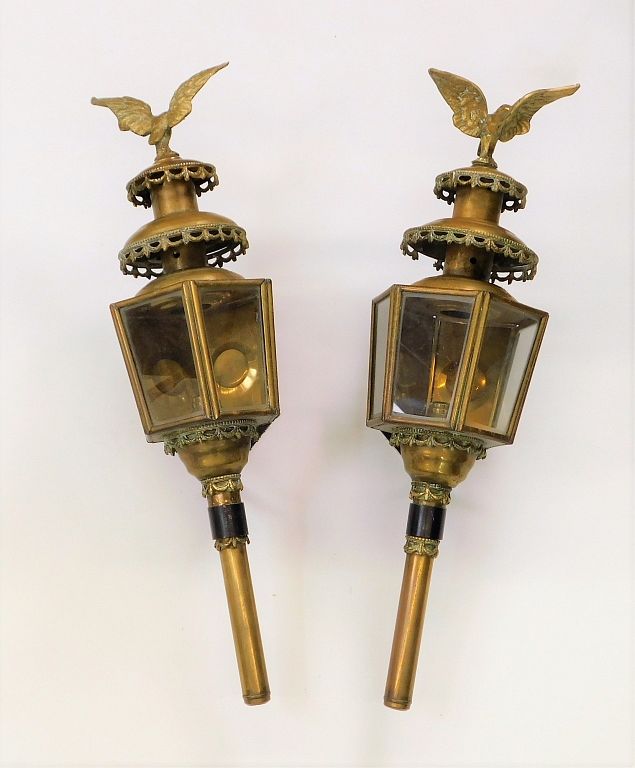 Appraisal: PR Bronze Eagle Carriage Lanterns United States th Century Torch