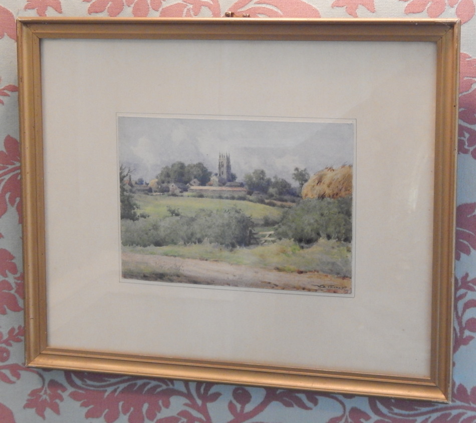 Appraisal: William Bartol Thomas - Country landscape with village church watercolour