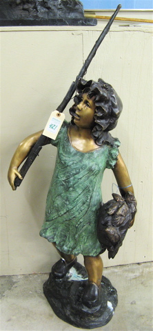 Appraisal: PATINATED BRONZE FLOOR SCULPTURE young Dutch girl with fishing pole