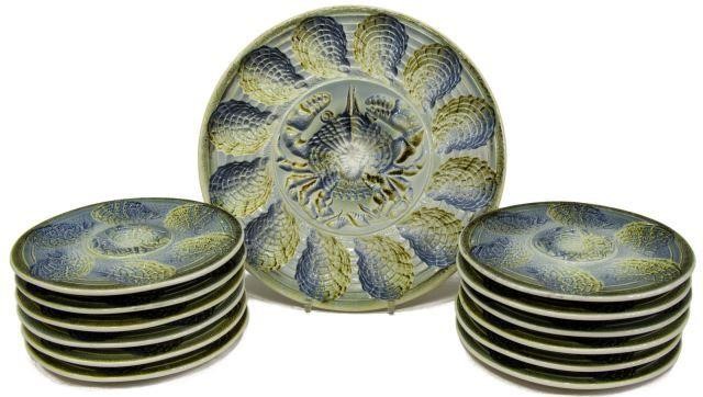 Appraisal: lot of French Sarreguemines majolica oyster set th c in