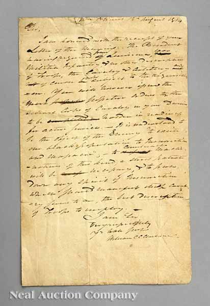 Appraisal: An Autograph Letter Signed by Governor William C C Claiborne