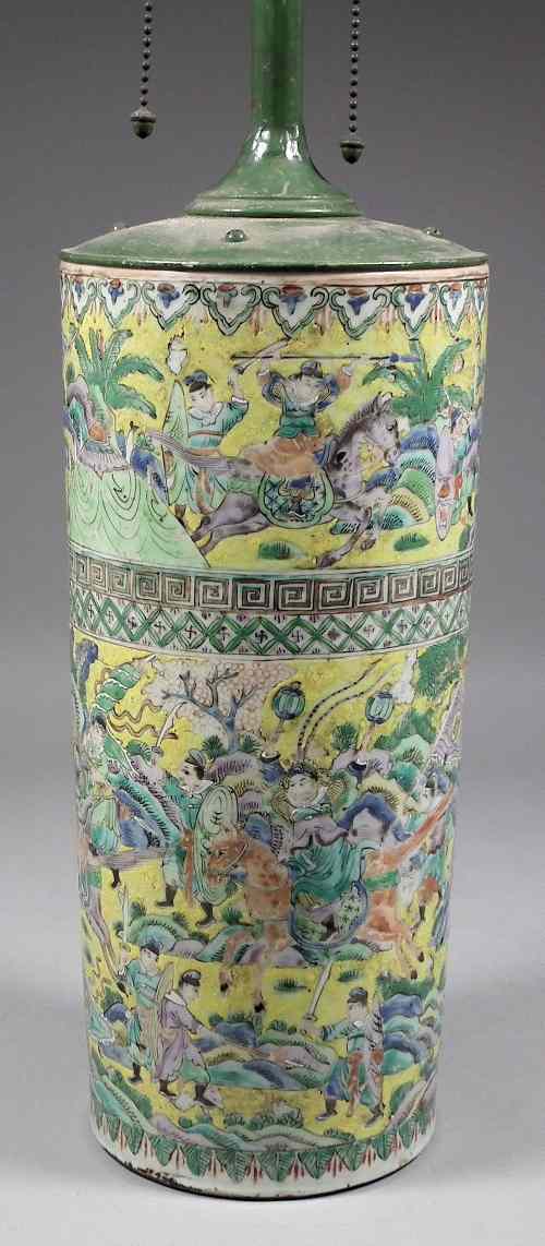 Appraisal: A Chinese porcelain cylindrical vase decorated in colours with scenes