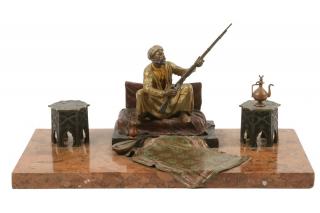 Appraisal: AUSTRIAN COLD PAINTED BRONZE TABLEAU Exotic Arabian Themed Double Inkwell