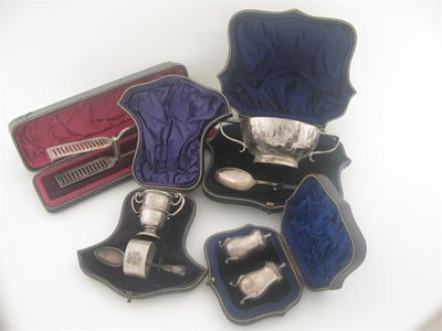 Appraisal: Four various cased sets a pair of Albany pattern serving