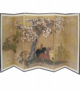 Appraisal: Hand Painted Chinese Panel Screen Hand painted Chinese panel screen