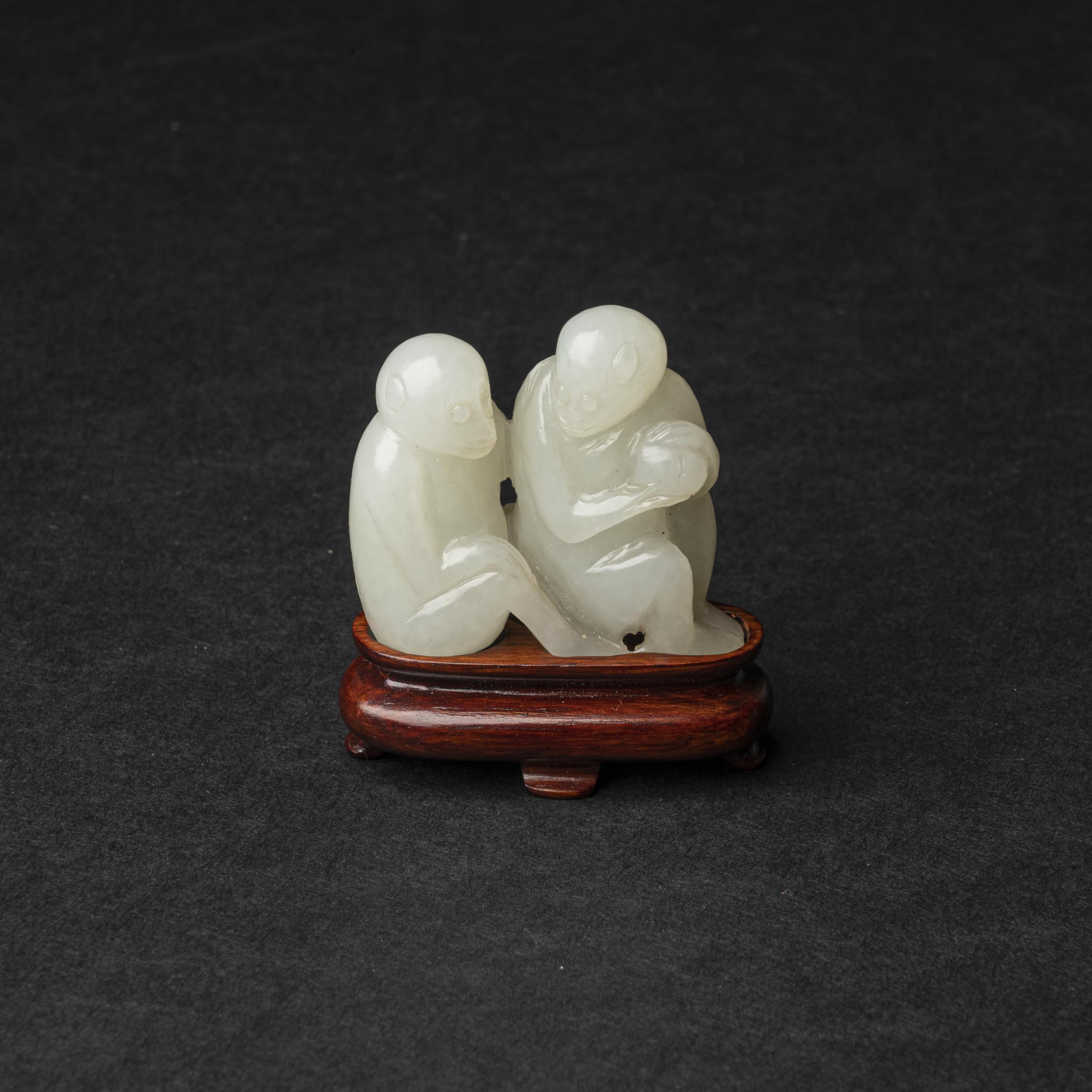 Appraisal: A White Jade 'Monkey' Group th Century ' ' Carved