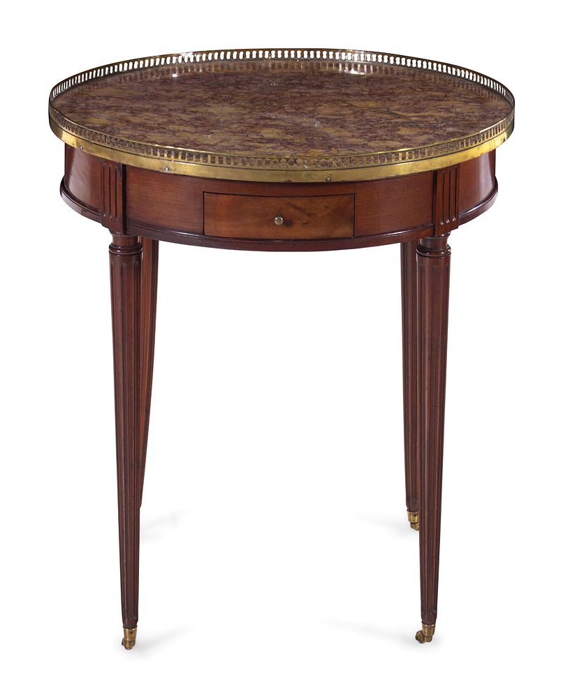 Appraisal: A Louis XVI Style Marble-Top Mahogany Bouillotte Table A Louis