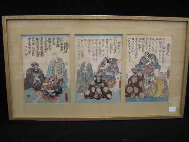 Appraisal: Japanese Woodblock Triptych Kobukeactors each approx '' x '' some