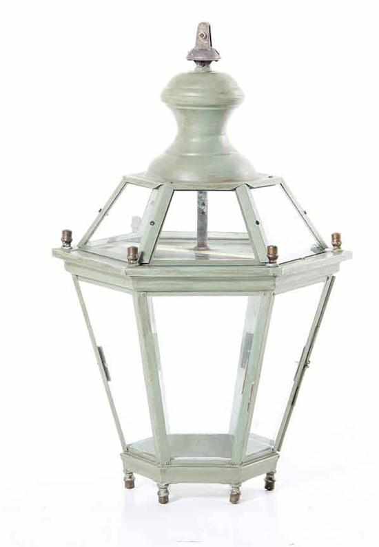 Appraisal: French painted metal hanging portico lantern tapered hexagonal metal and