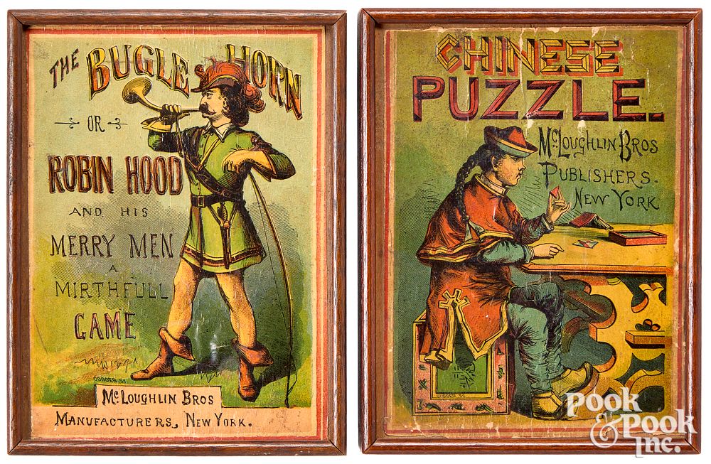 Appraisal: Early Wood Box McLoughlin Bros Games Early Wood Box McLoughlin