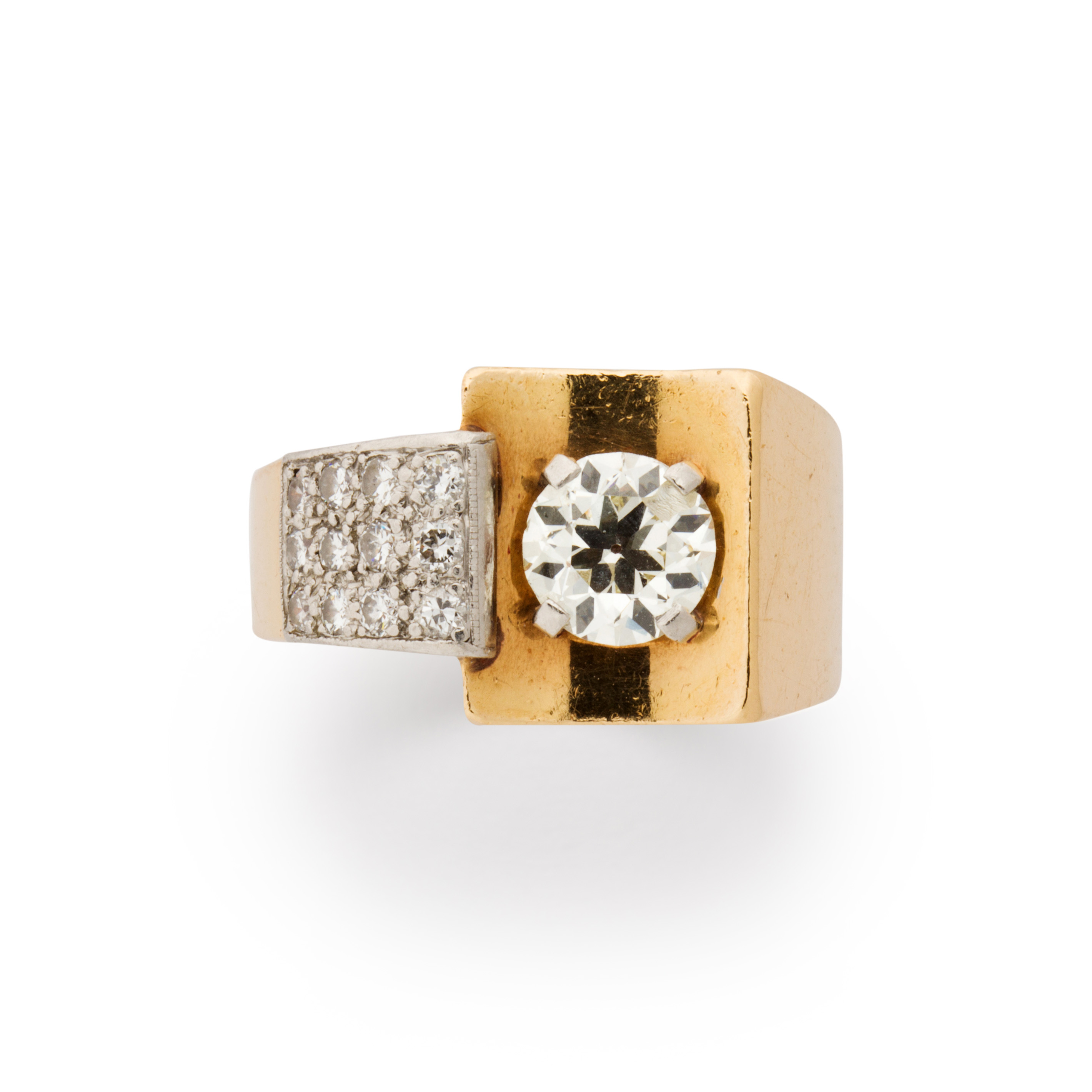 Appraisal: A RETRO DIAMOND AND FOURTEEN KARAT GOLD RING A Retro