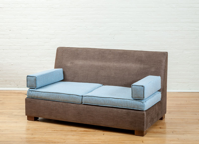 Appraisal: ALAN WANZENBERG DESIGN BLUE BROWN UPHOLSTERED SLEEPER SOFA in x