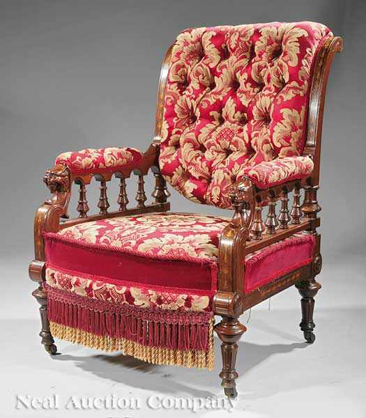 Appraisal: An Important American Inlaid Walnut Armchair attributed to Gustav Herter