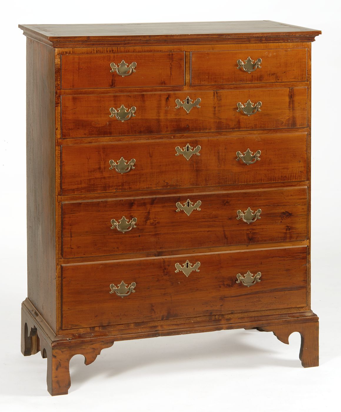 Appraisal: ANTIQUE AMERICAN COUNTRY CHIPPENDALE CHEST-OF-DRAWERS In maple with chestnut subwoods