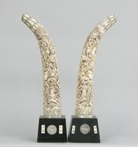 Appraisal: A Second Pair of Carved Bone Tusks Chinese circa th